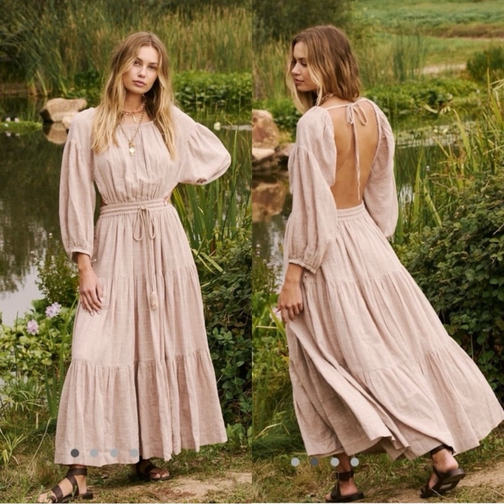 Free People Ibiza Sun Dress Midi Mushroom Bloom NWT sz L